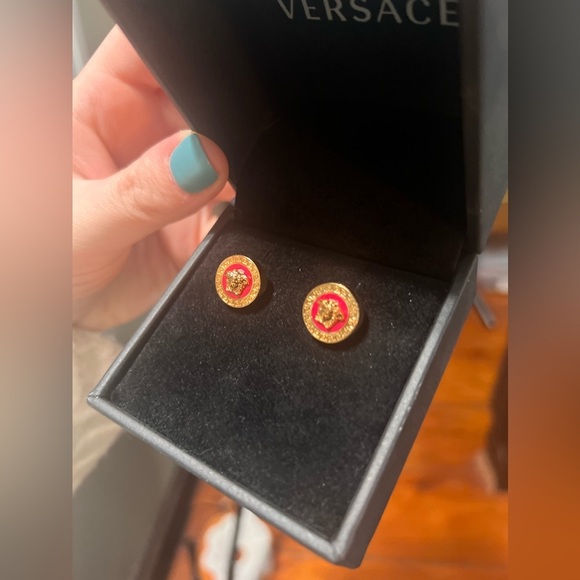 Versace NEW NIB red Medusa studs $500+ retail - Picture 2 of 3